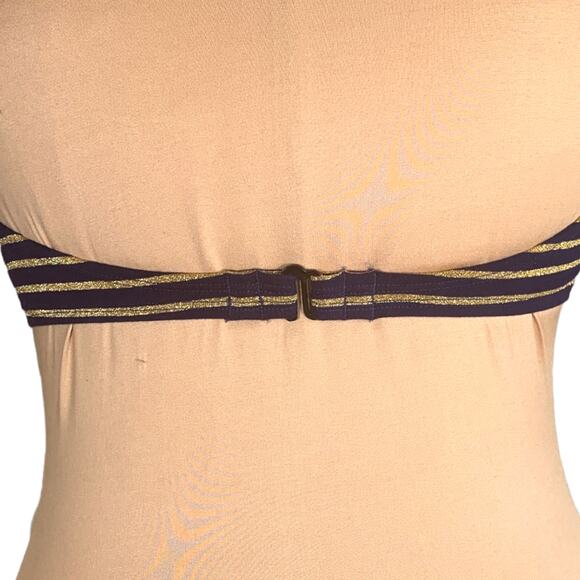 Vintage 80s Nautical Blue Gold Stripe High Waist Swimsuit Playsuit Size 10 USA - Picture 5 of 12